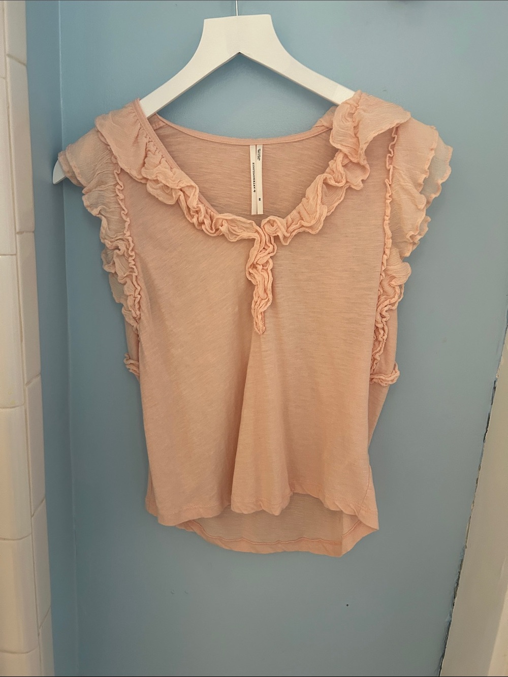 Anthropologie Peach Ruffle-Trim Sleeveless Top